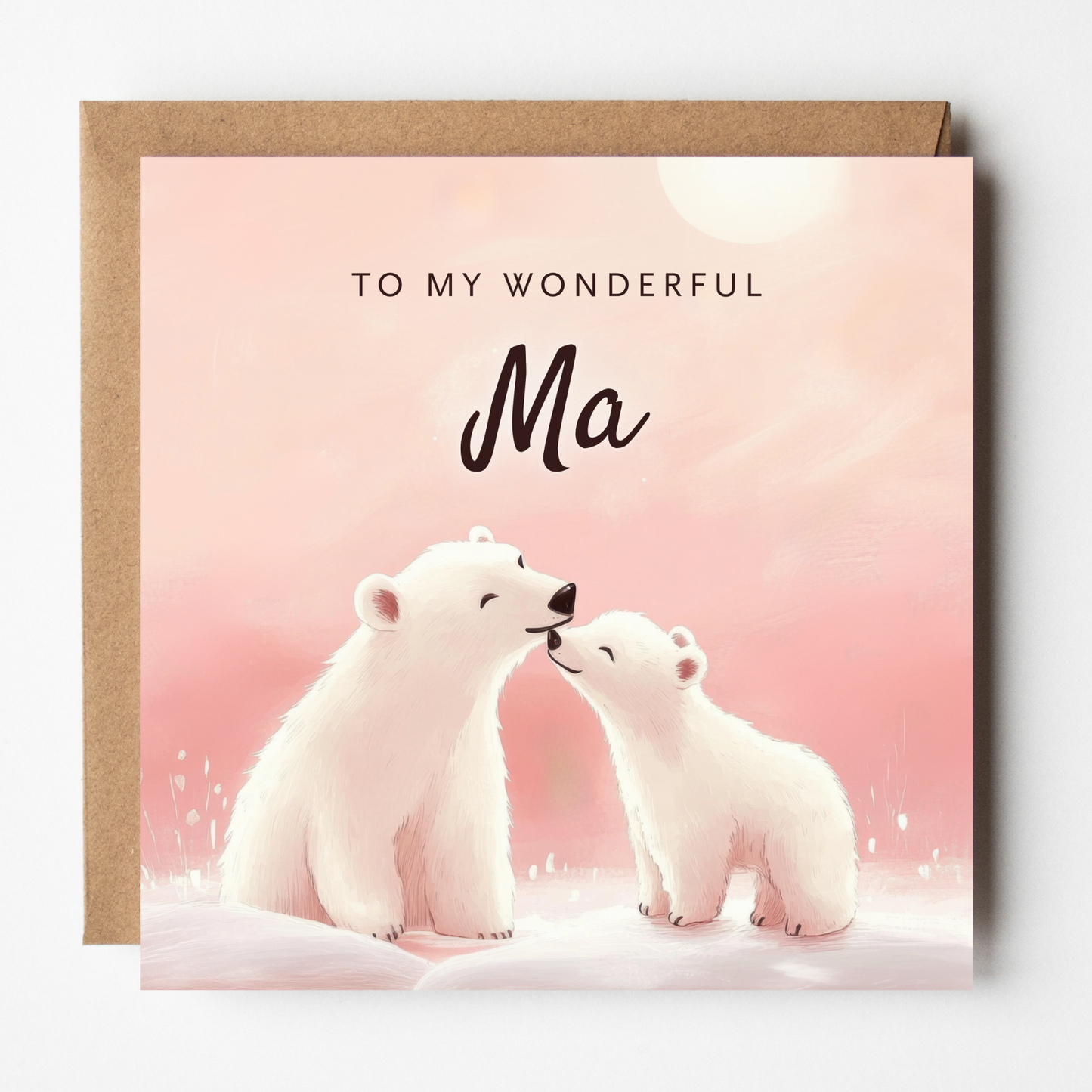 The Ma Bear Christmas card shown with brown Kraft envelope.