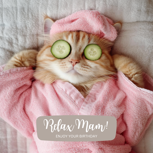Mam Birthday Card - Spa Cat