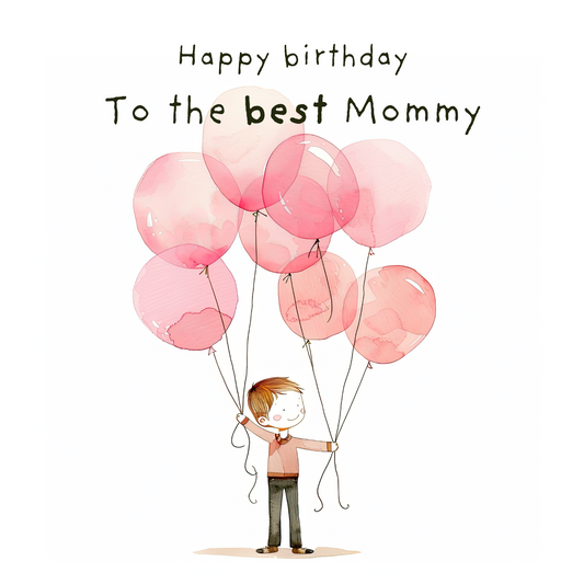 Mommy Birthday Card - Boy and Balloons