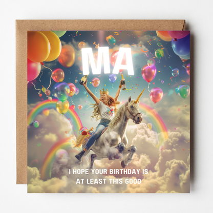 Unicorns and Rainbows - Birthday Card For Ma