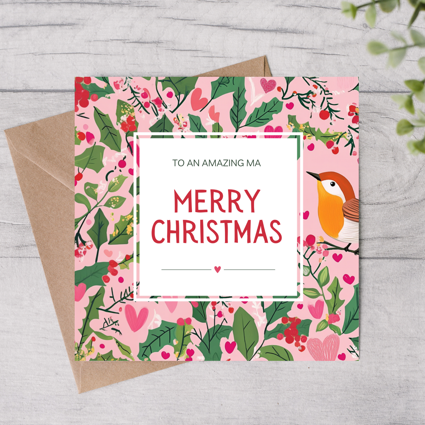 Ma Christmas Card - Holly & Hearts