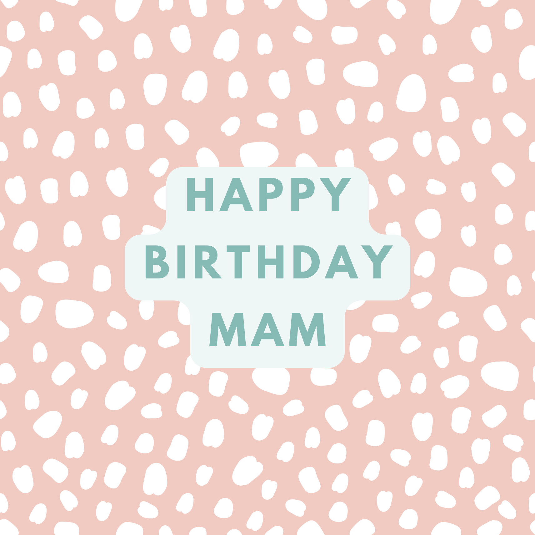 Happy Birthday Mam text on a pink background with white polka dots