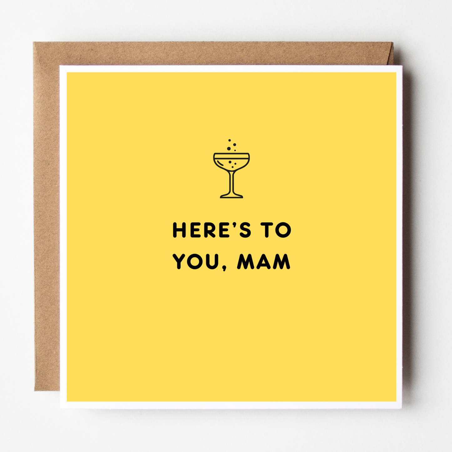 A mockup of the 'To You' birthday card for Mam, shown with brown Kraft envelope.