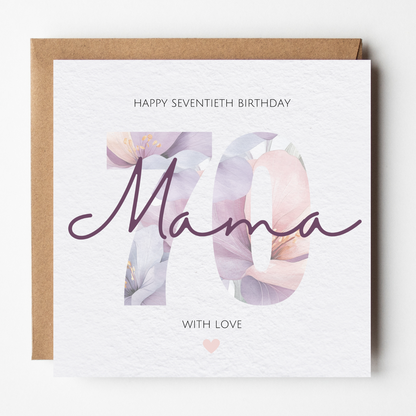 Mama 70th Birthday Card - Watercolour Flowers
