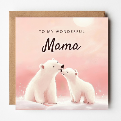 The Mama Bear Christmas card shown with brown Kraft envelope.