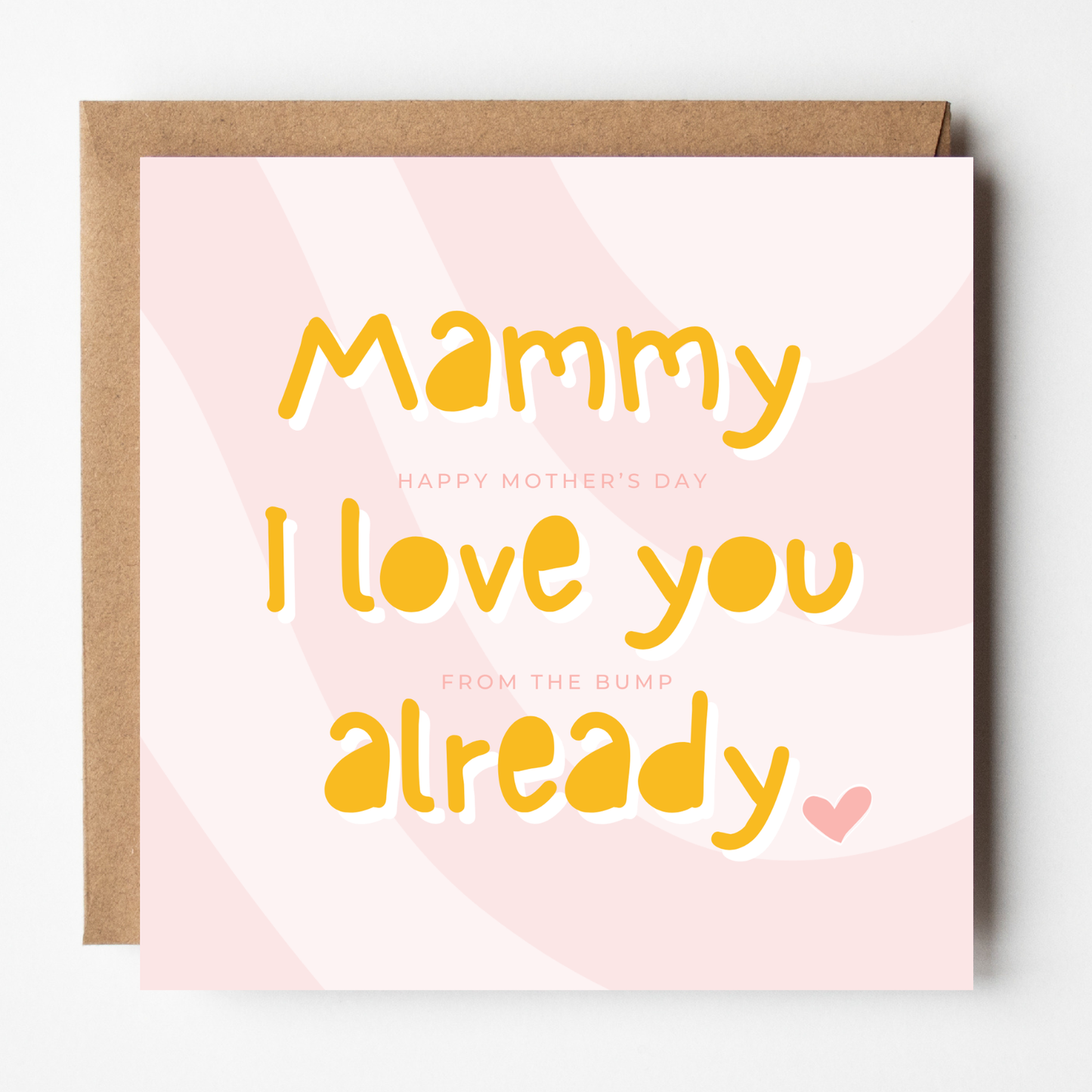 A mockup of the Mammy Mother's Day Card From Bump card, shown with brown Kraft envelope.