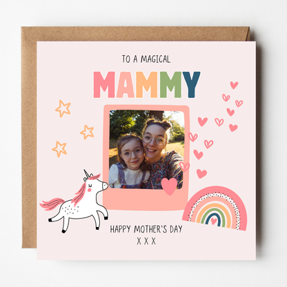 A mockup of the Mammy Mother's Day Photo Card, shown with brown Kraft envelope.