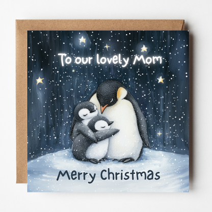 Mom Christmas Card - Penguin Sibling Chicks