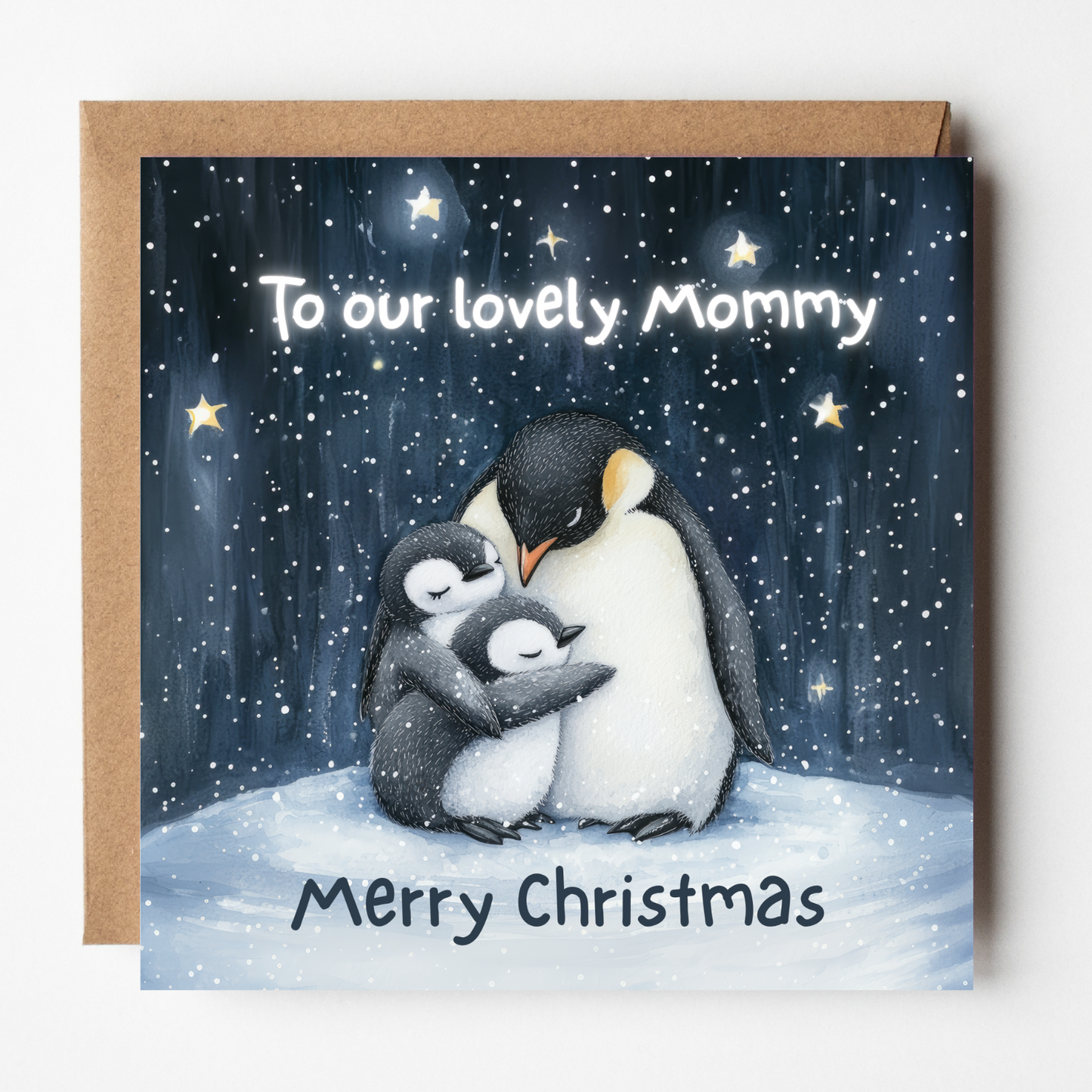 Mommy Christmas Card - Penguin Sibling Chicks