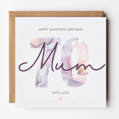 Mum 70th Birthday Card - Watercolour Flowers