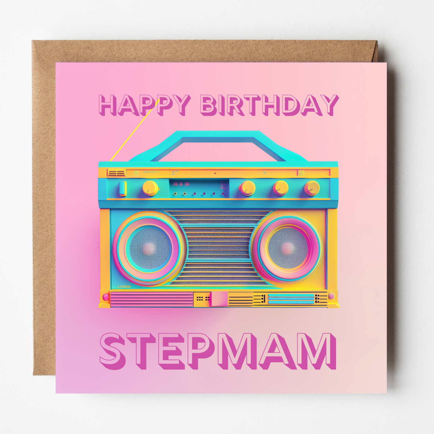 Stepmam Birthday Card - Neon Stereo