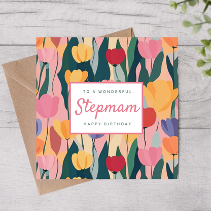 Stepmam Birthday Card - Tulips
