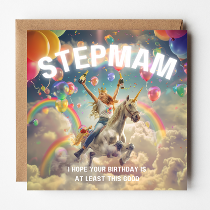 Unicorns and Rainbows - Birthday Card For Stepmam