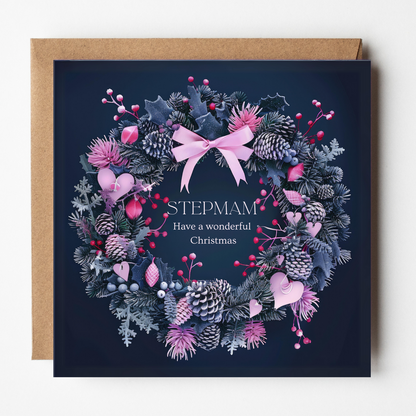 Stepmam Christmas Card - Frosted Wreath
