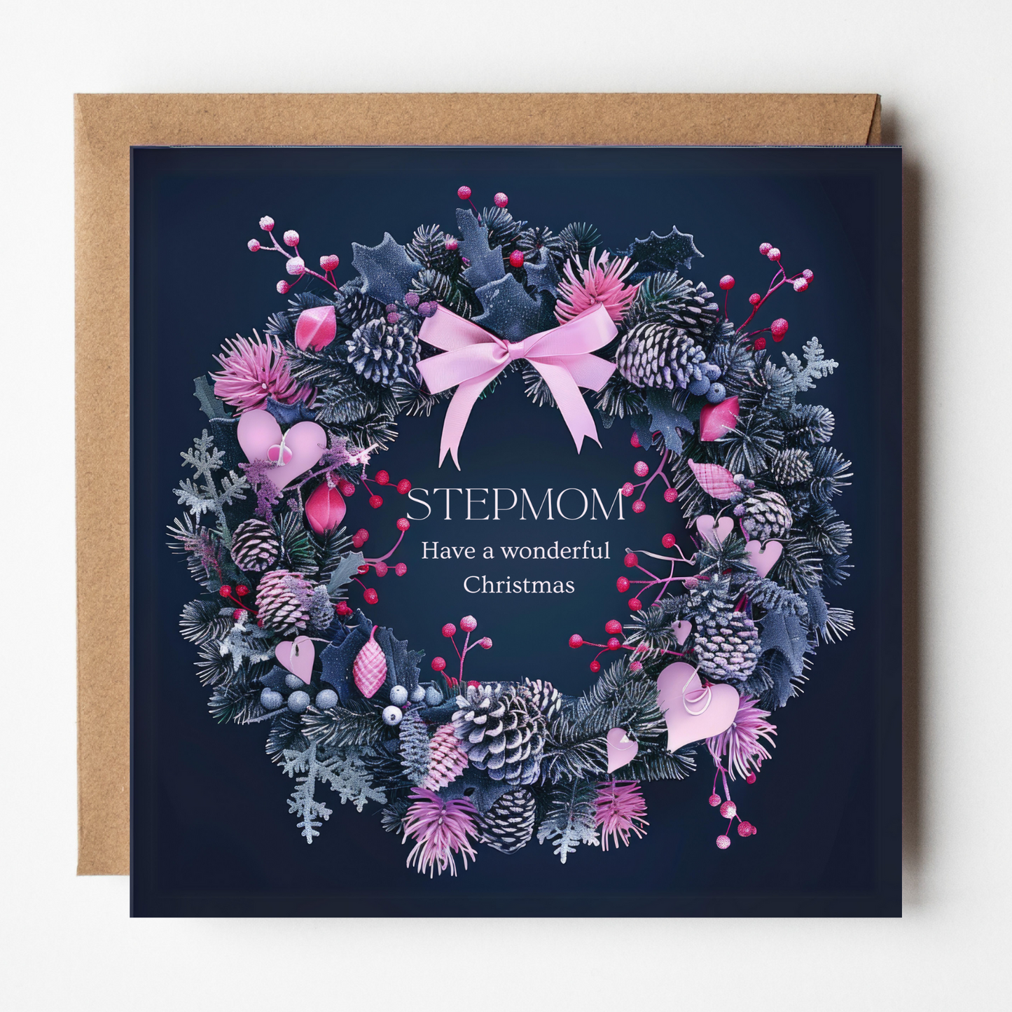 Stepmom Christmas Card - Frosted Wreath