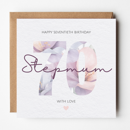 Stepmum 70th Birthday Card - Watercolour Flowers