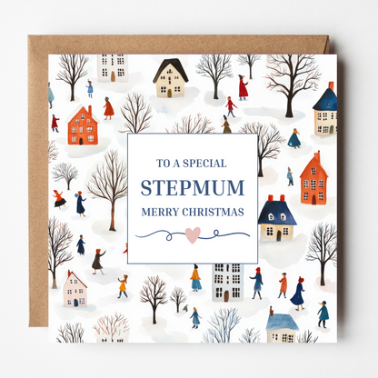 Stepmum Christmas Card - Winter Village