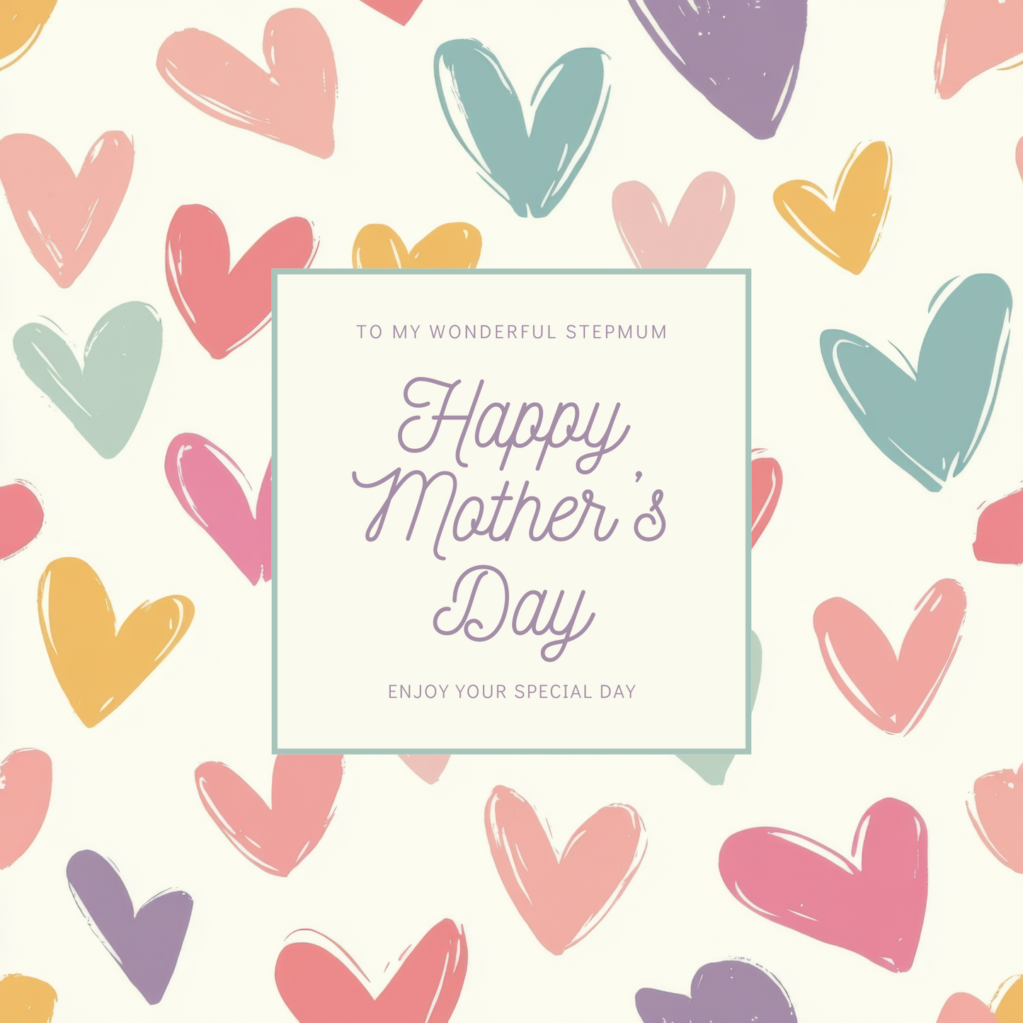 Stepmum Mother's Day Card - Pastel Hearts